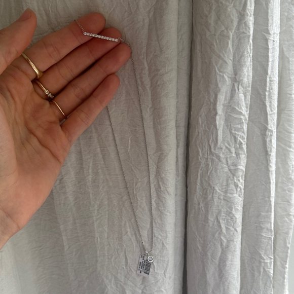 10K White Gold 1/4 CT Diamond Bar Necklace Minimalist Dainty Real Diamonds - Picture 2 of 9